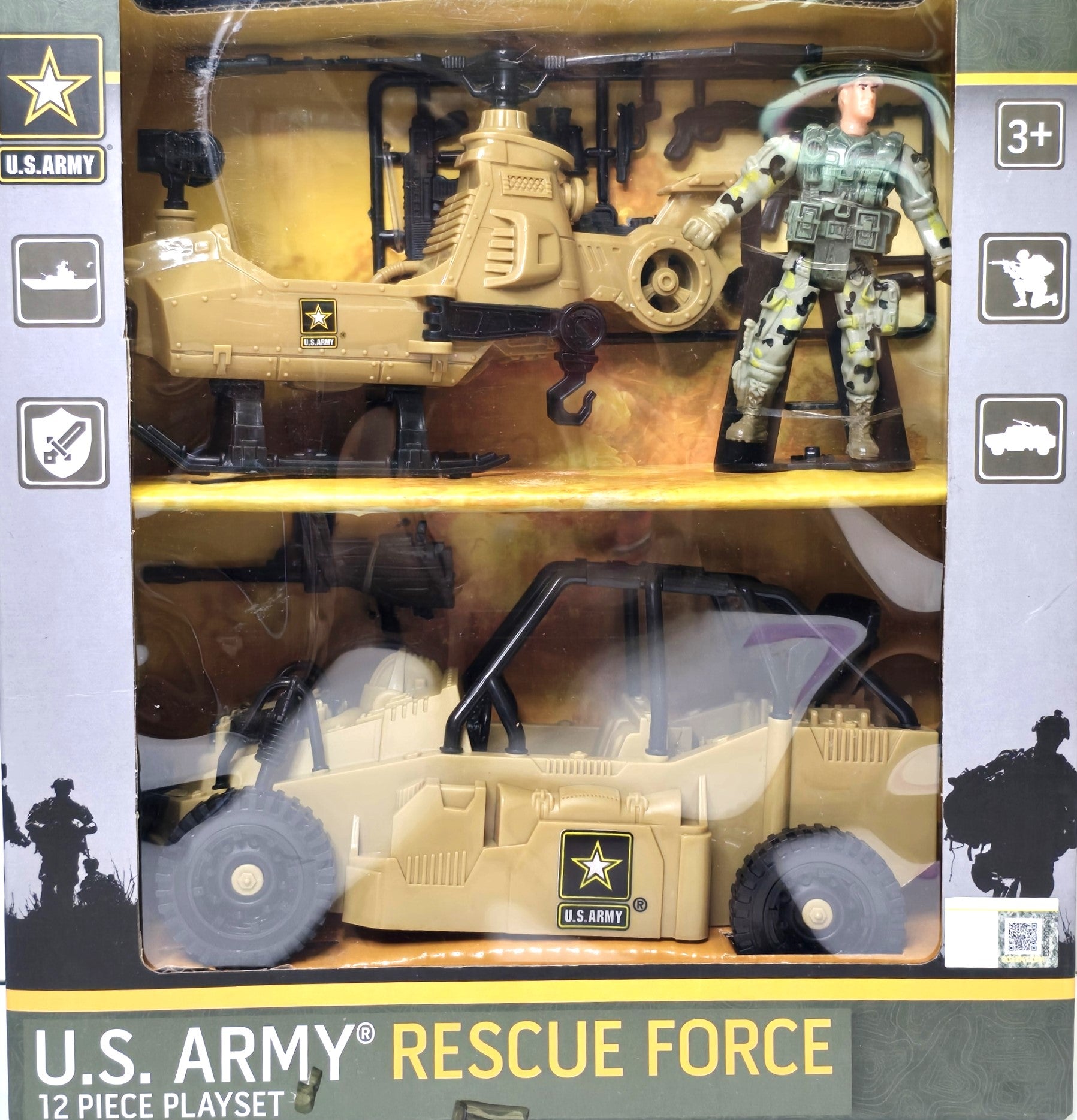 United States Army Rescue Force Soldier Toys & Military Vehicles - Helicopter & Desert Car, Artillery, Gear & Action Figure Playset, 3+ by Brooklyn Lollipops Import Corp | Toys & Games