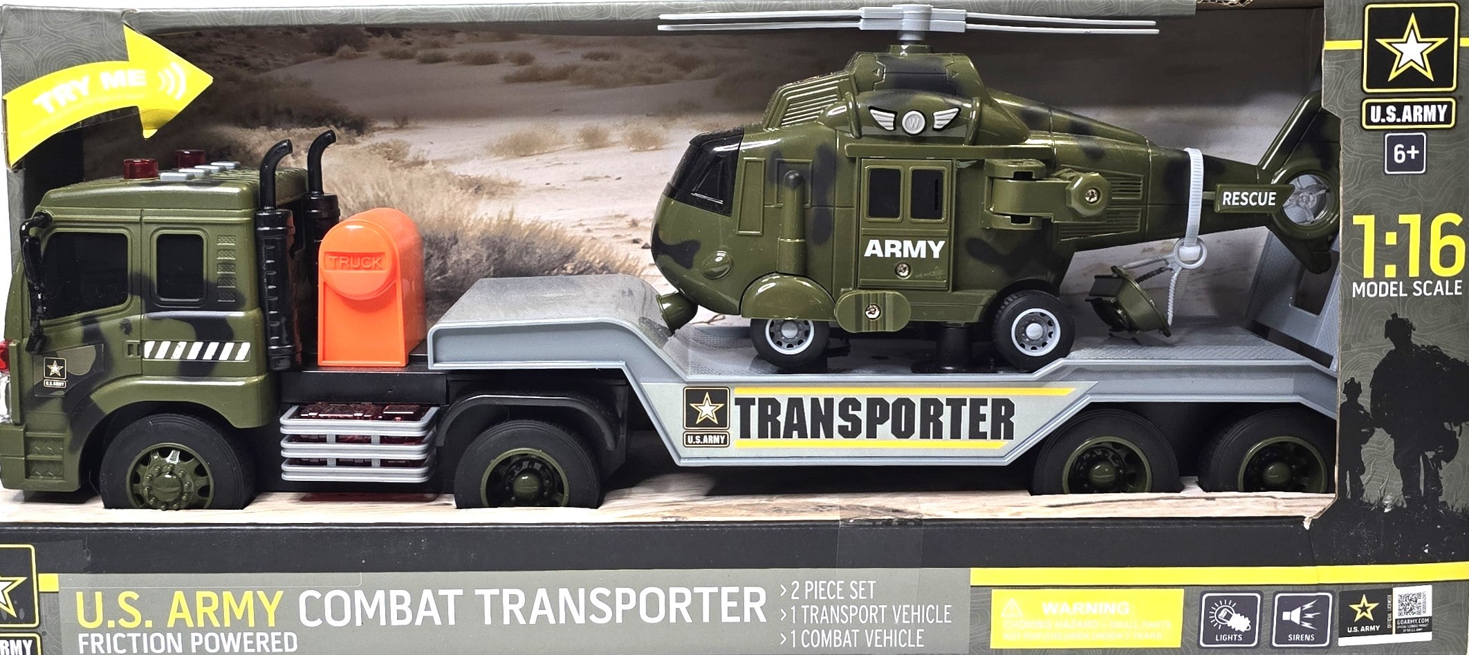 U.S Army Combat Transporter Light Sound Friction Powered Helicopter