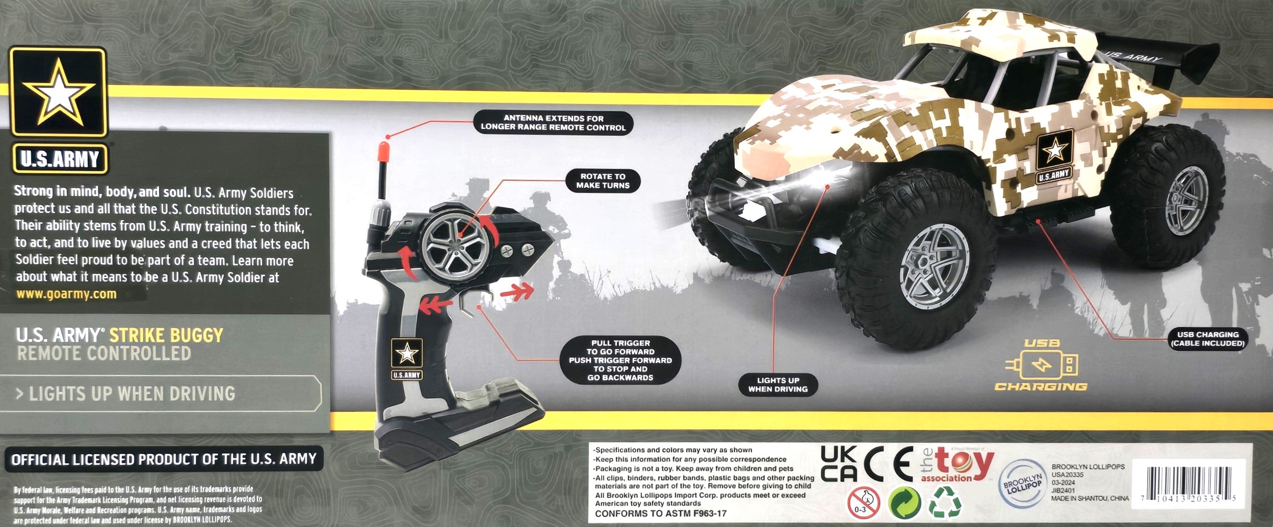 US Army Strike Buggy Radio Controlled Lights Up When Driving 6+