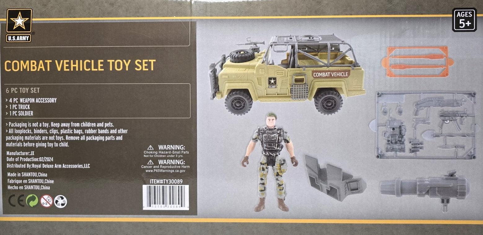 US Army Combat Vehicle with 4 Pc Weapon Accessory Toy Set 5+