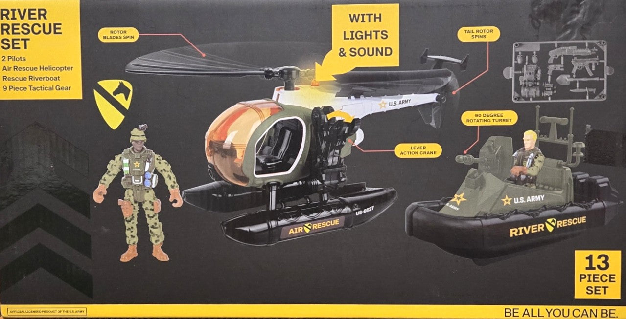 U.S. Army River Rescue Set Helicopter, Riverboat & Rescue Specialist 13-pieces