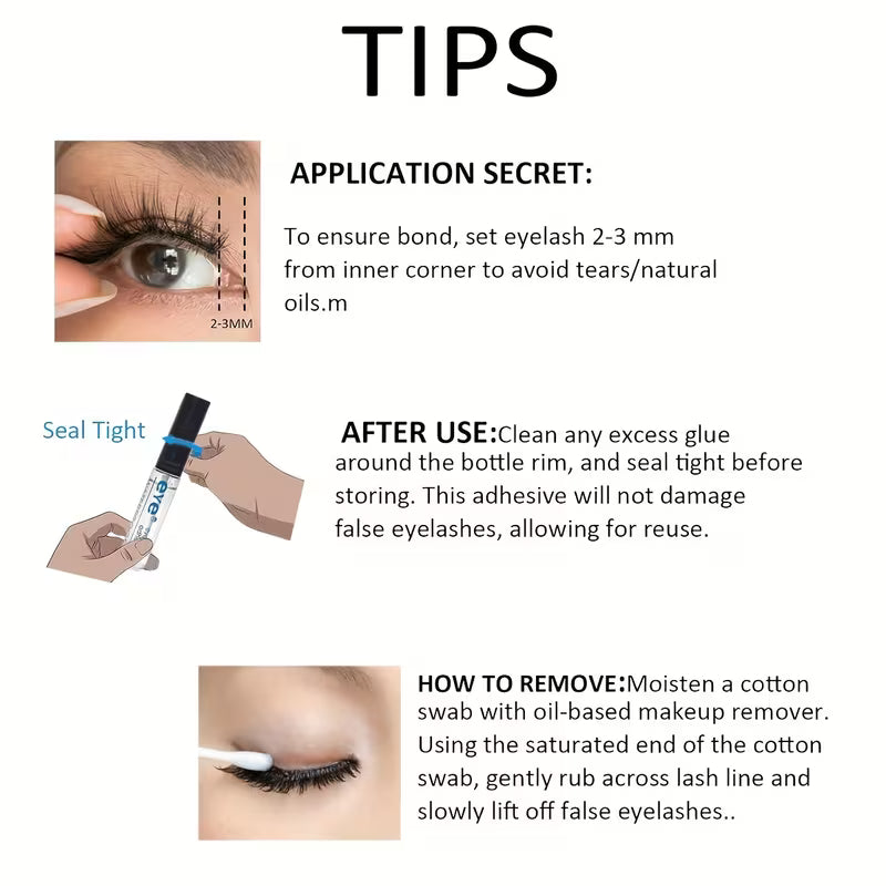 Waterproof Eyelash Glues That Are Strong, Invisible, Transparent, & Odorless, Suitable for All Types of False Eyelashes