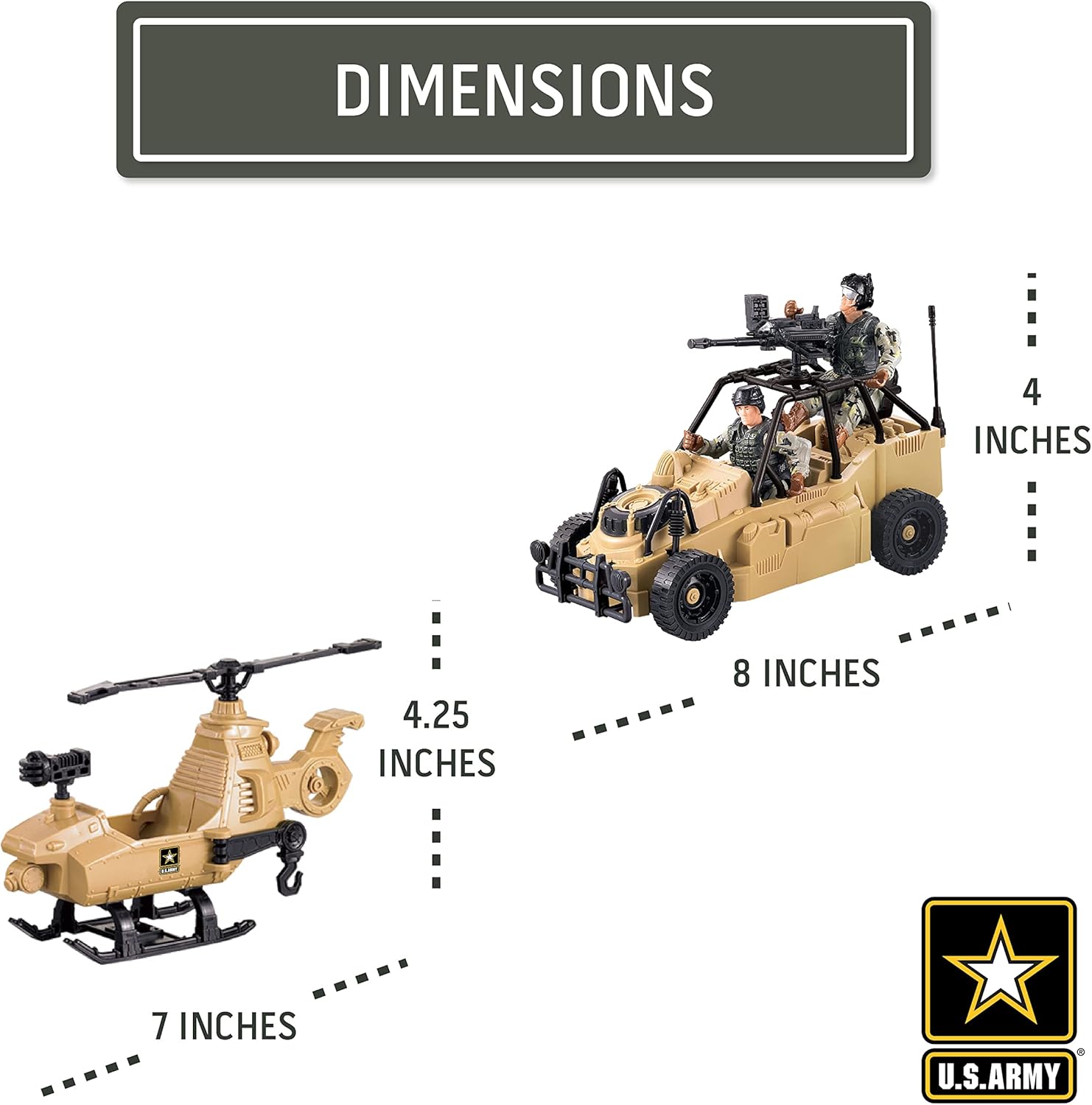 United States Army Rescue Force Soldier Toys & Military Vehicles - Helicopter & Desert Car, Artillery, Gear & Action Figure Playset, 3+ by Brooklyn Lollipops Import Corp | Toys & Games