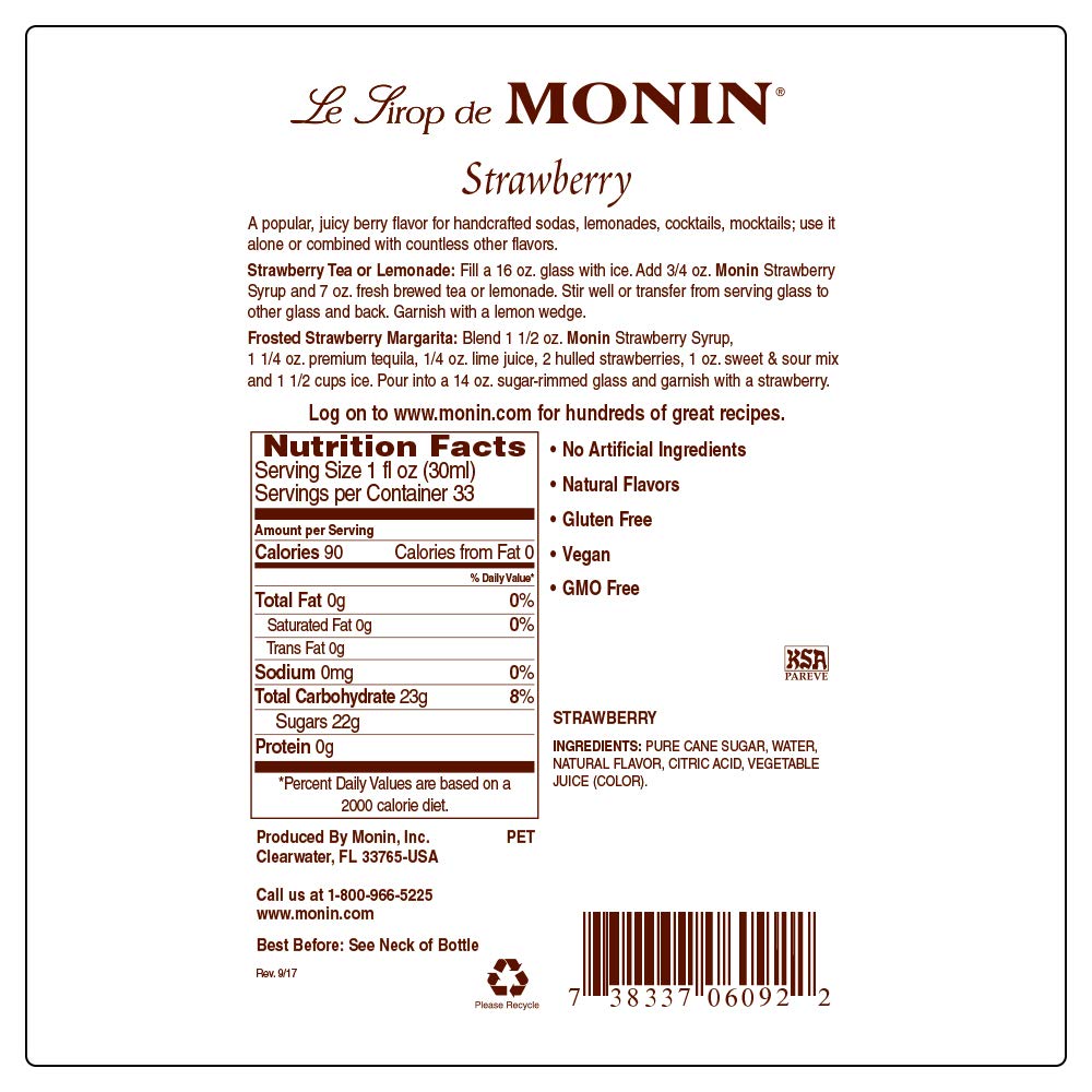 Monin - Strawberry Syrup Mild & Sweet 750ml