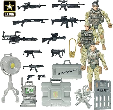 United States Army Recon Platoon Playset with 3 Military Action Figures, Mini Weapons & Accessories - Toy Soldiers for Kids 3+