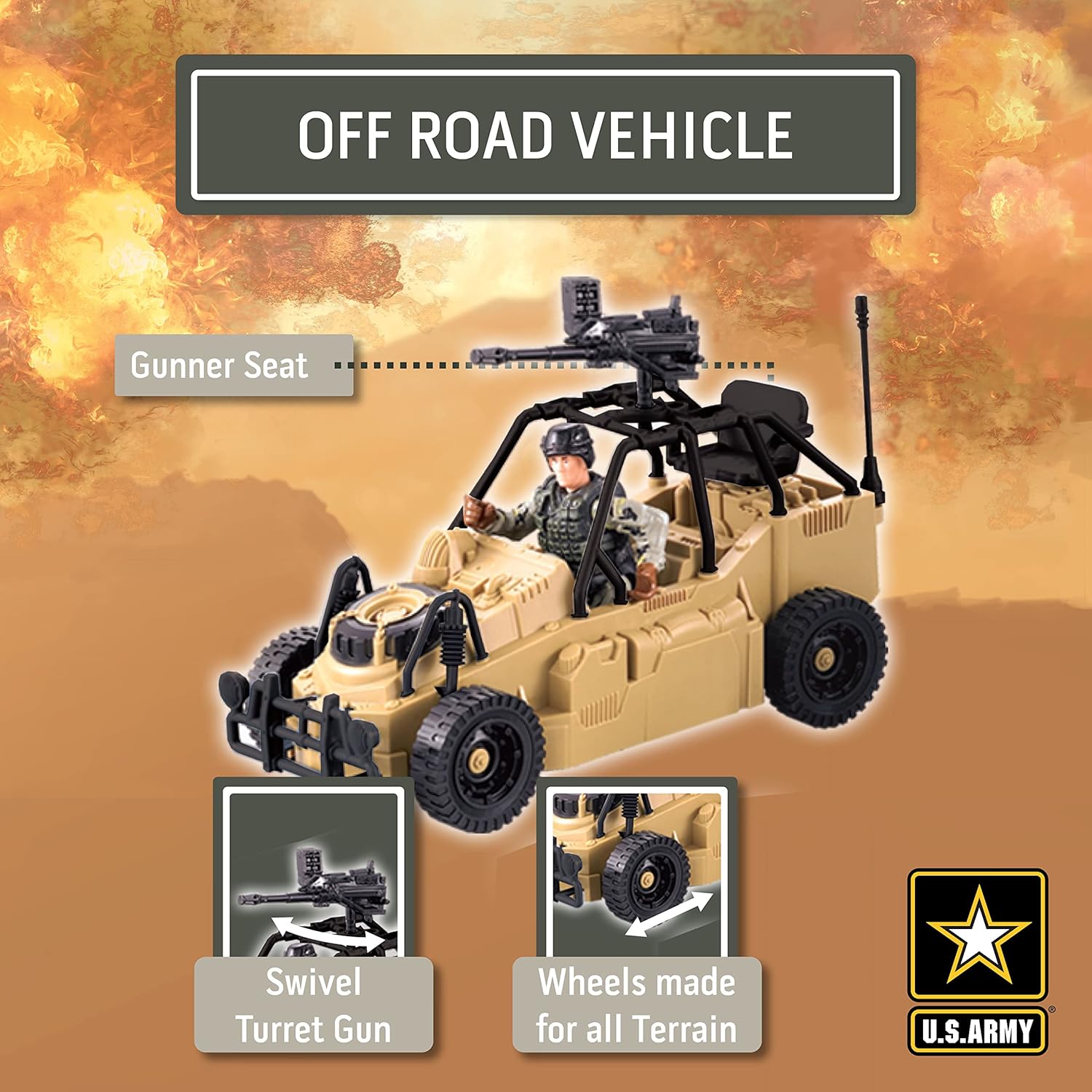 United States Army Rescue Force Soldier Toys & Military Vehicles - Helicopter & Desert Car, Artillery, Gear & Action Figure Playset, 3+ by Brooklyn Lollipops Import Corp | Toys & Games