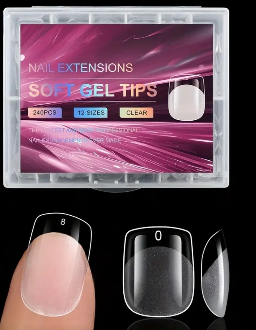 Soft Full Covered Gel Nails Tips Set Half Matte Finish 240 pieces