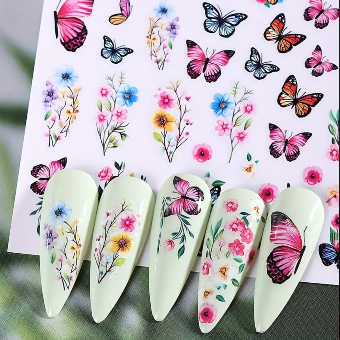 Vibrant Butterfly & Floral Nail Art Stickers 3D Spring/Summer Decal