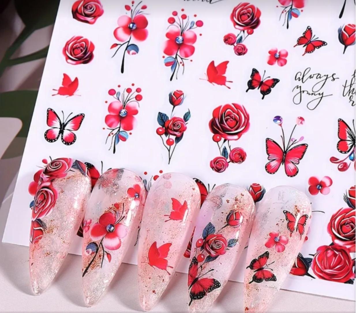 Vibrant Butterfly & Floral Nail Art Stickers 3D Spring/Summer Decal