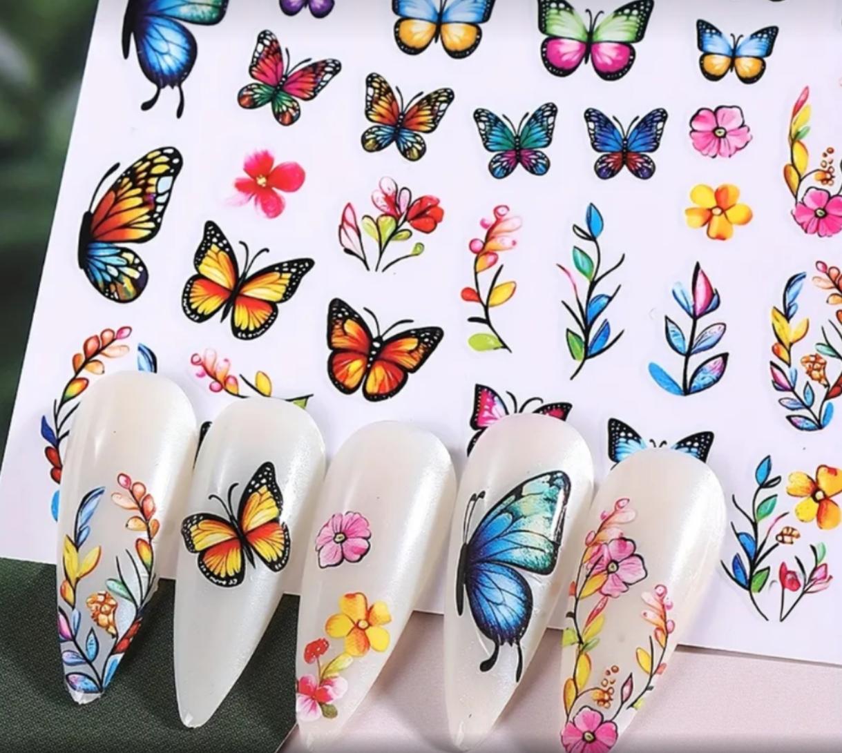 Vibrant Butterfly & Floral Nail Art Stickers 3D Spring/Summer Decal