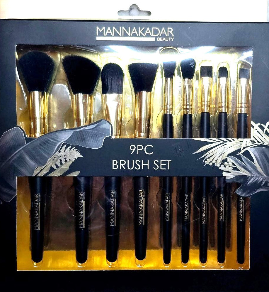 Manna Kadar nine-piece face and eye makeup brush set in original packaging