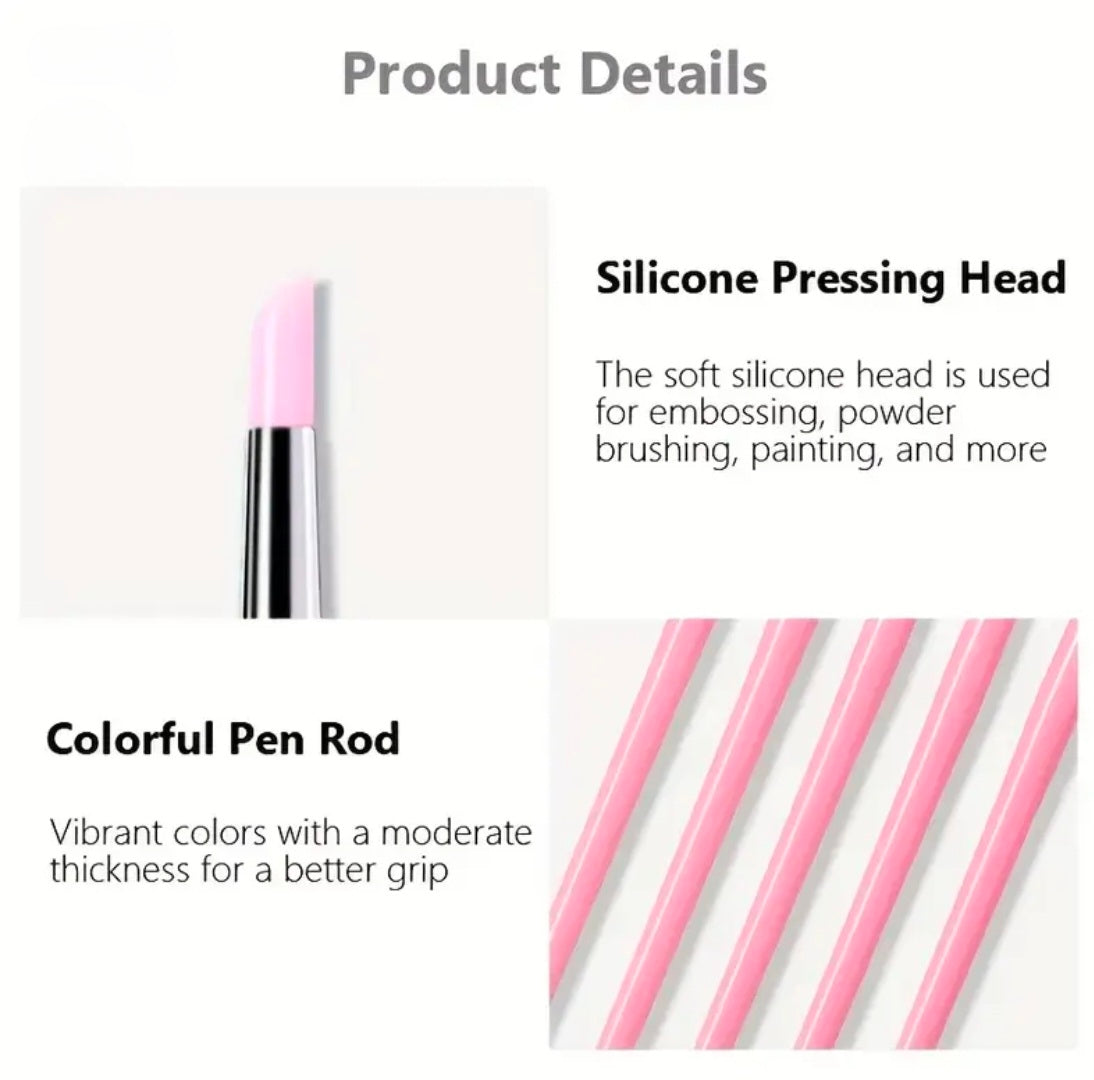 Silicone Nail Art Pens with Pink Handles Flower Pressing