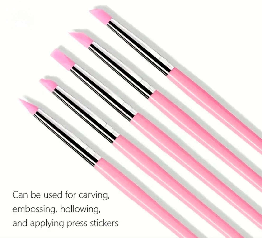 Silicone Nail Art Pens with Pink Handles Flower Pressing