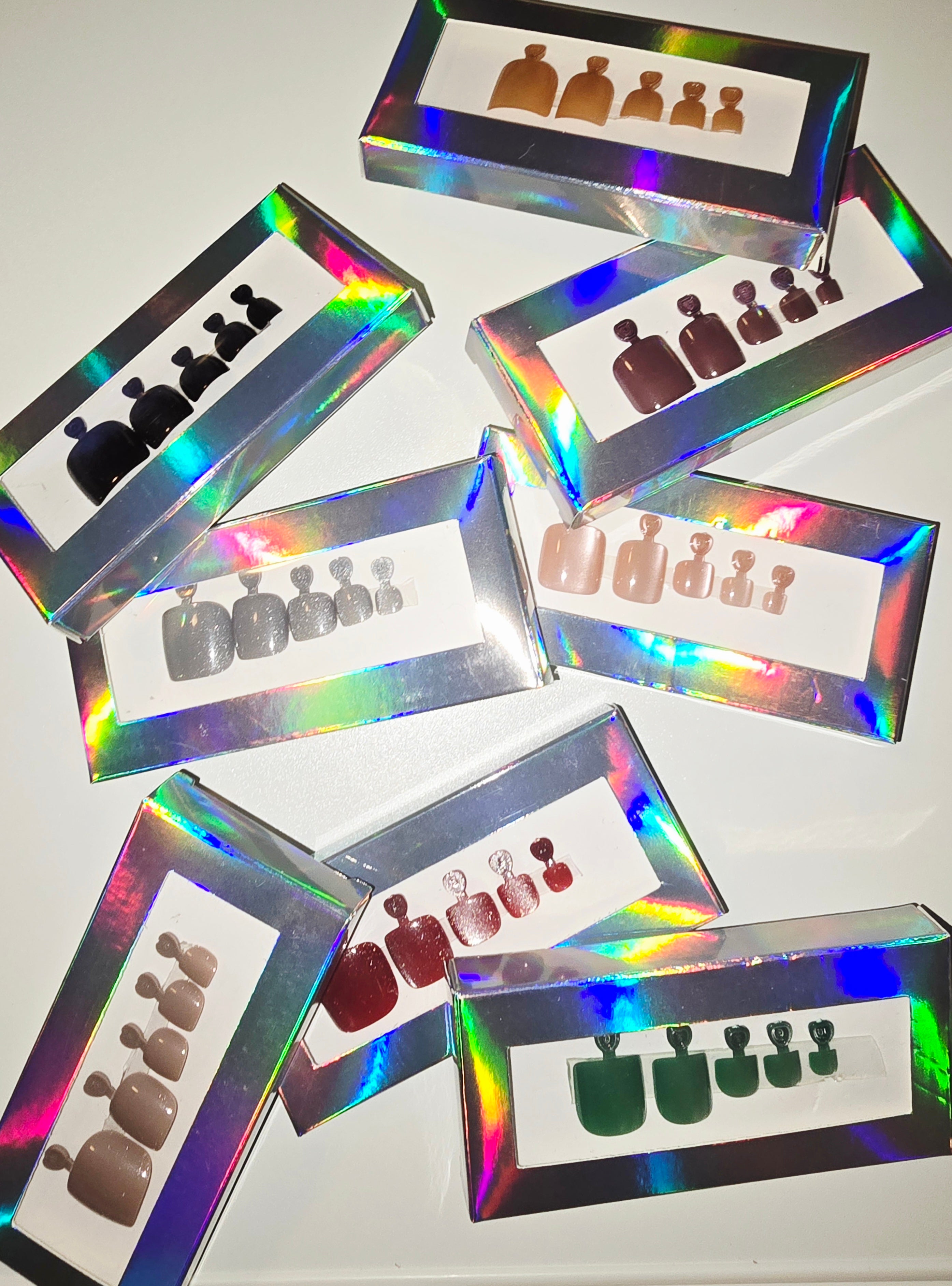 Glitter CatEyes Toe nails Short Square Shape Pearlescent 8 Colors