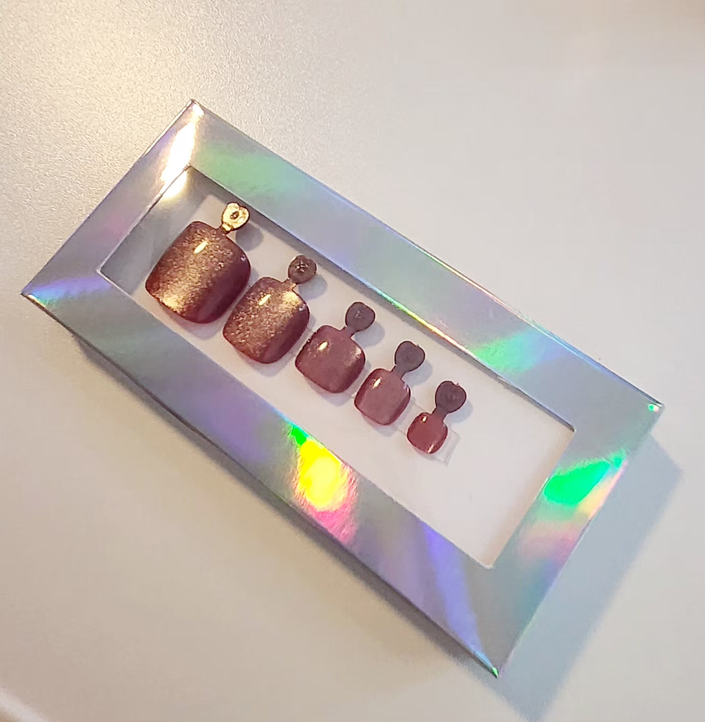 Glitter CatEyes Toe nails Short Square Shape Pearlescent 8 Colors