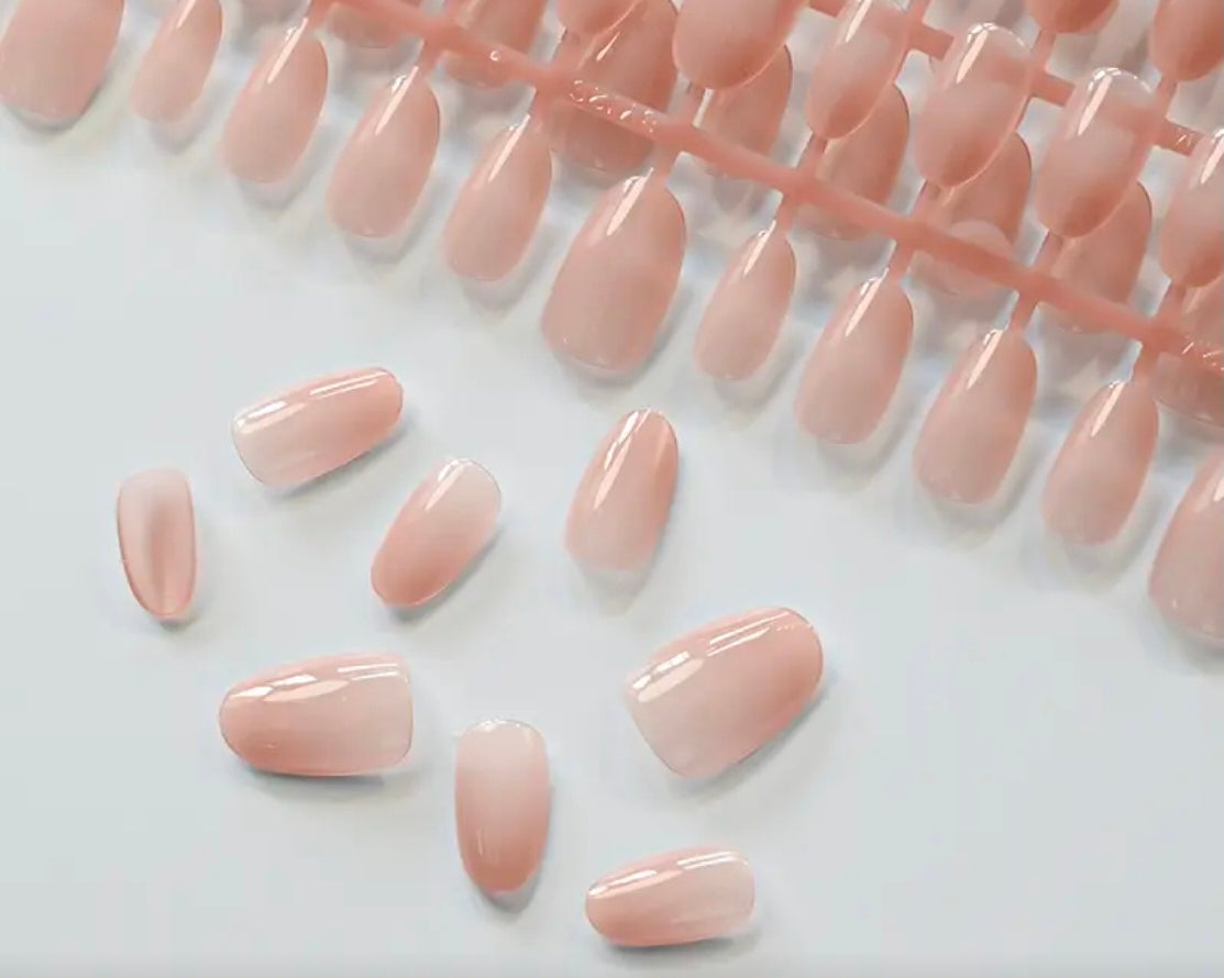Short Almond Nude Gel Nails 30 Piece Set Non-custom