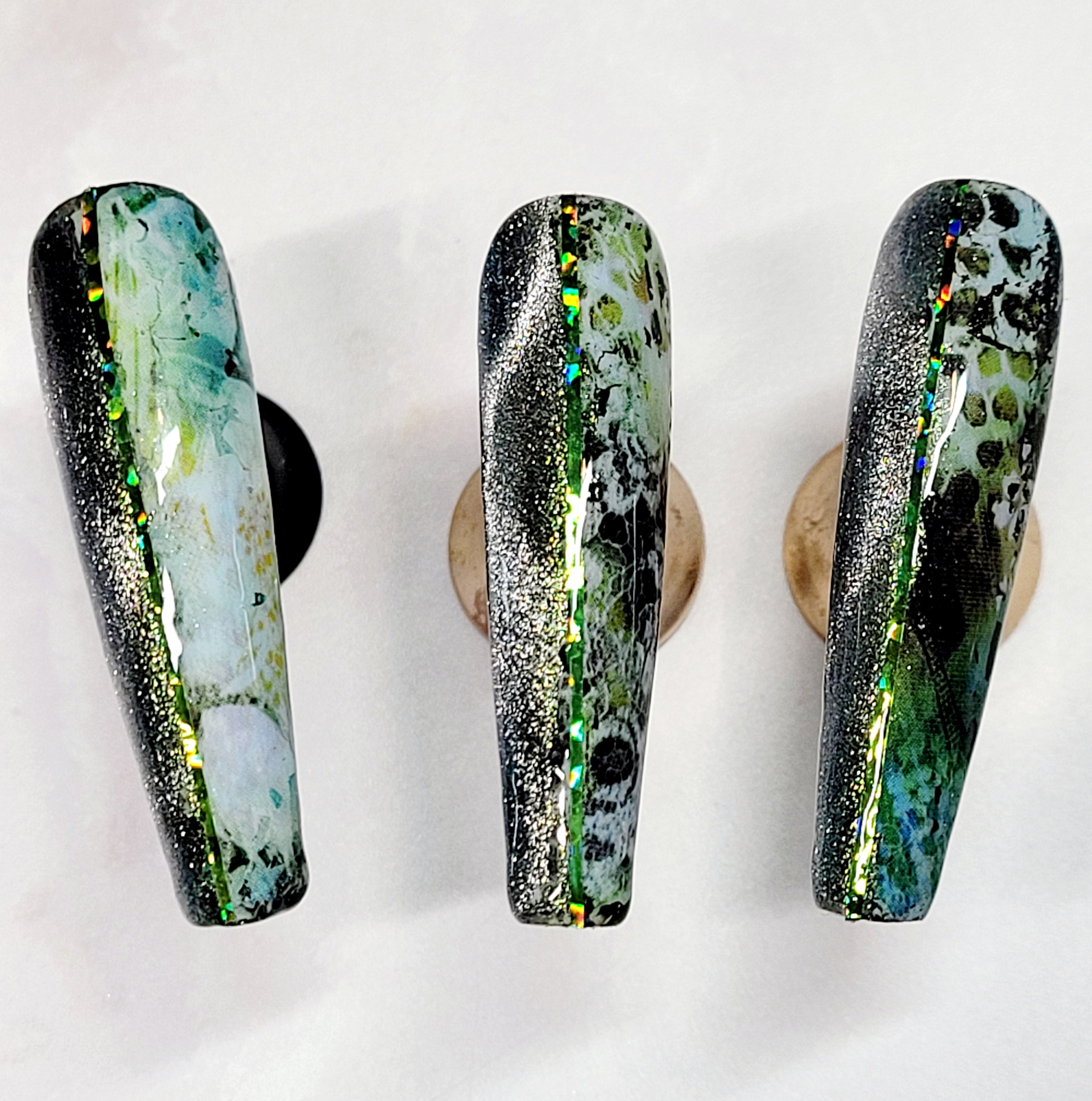 Long Coffin Custom Press-Ons with CatEyes and Foils 20-24 pieces