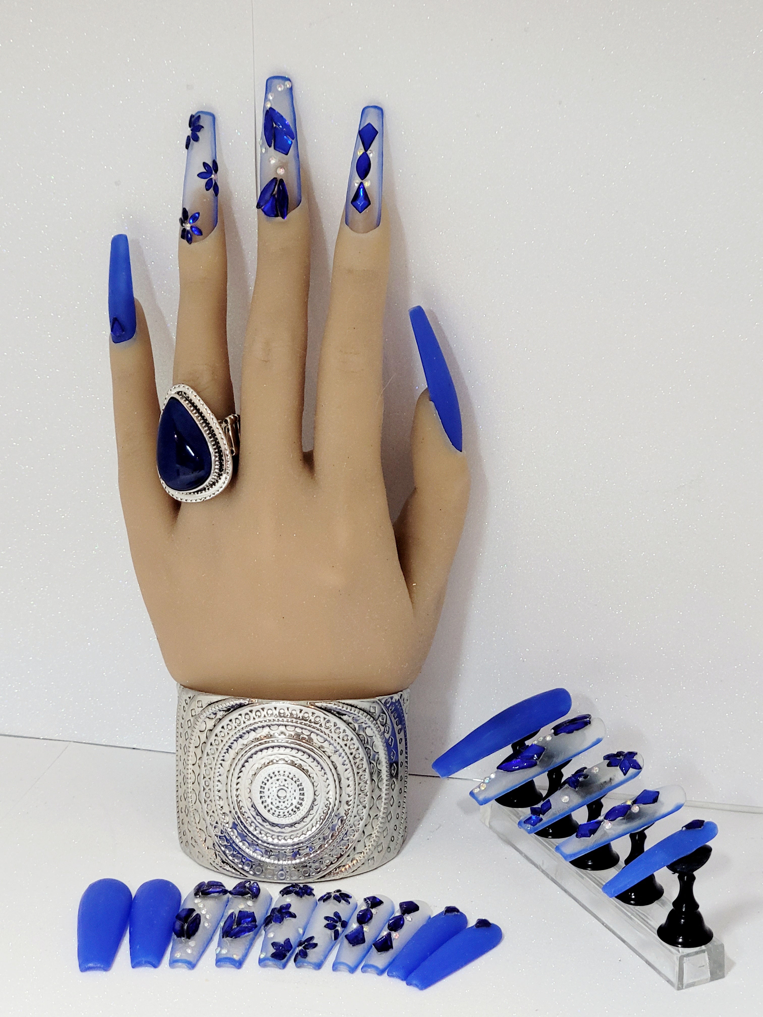 XXL Stilettos Clear Custom Press-Ons with Luxury Rhinestones in Stackable Box 20-24 pieces