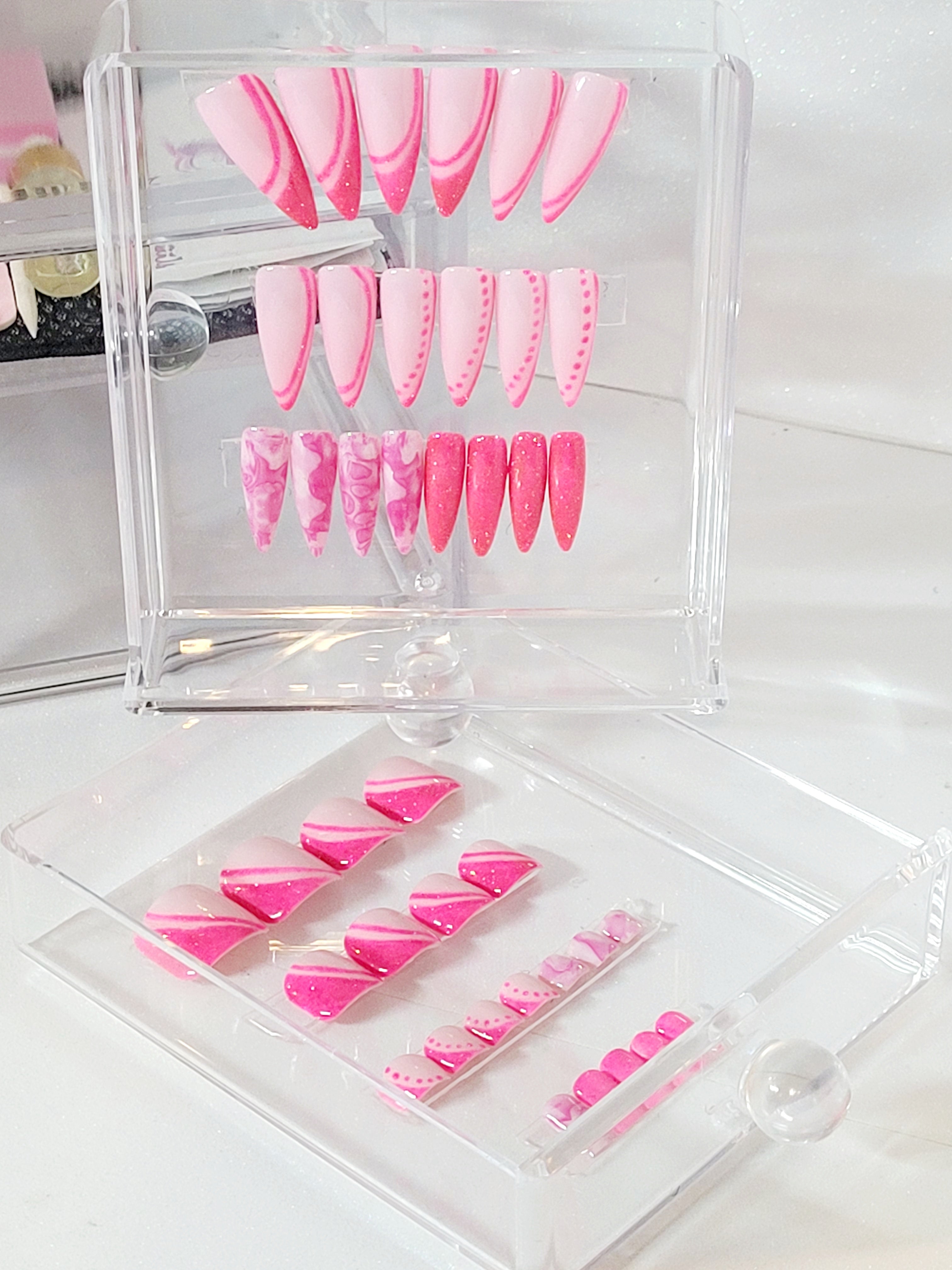 Long Coffin or Stiletto Nails and Toes Kit in a 3 Draw Box 20-40 pieces