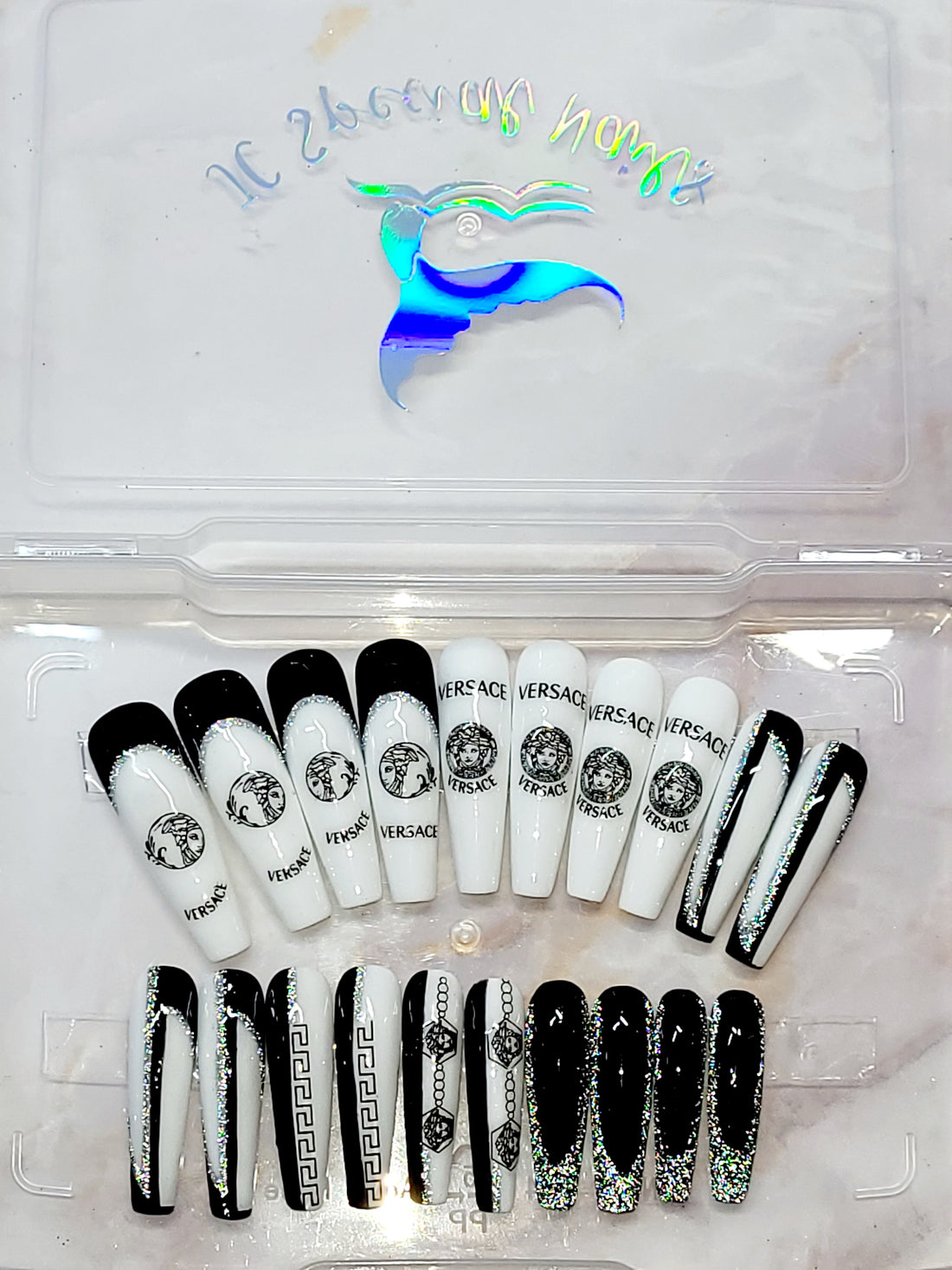 XXL Coffin Logo Decals Custom Press-Ons in Stackable Plastic Box 20-24 pieces