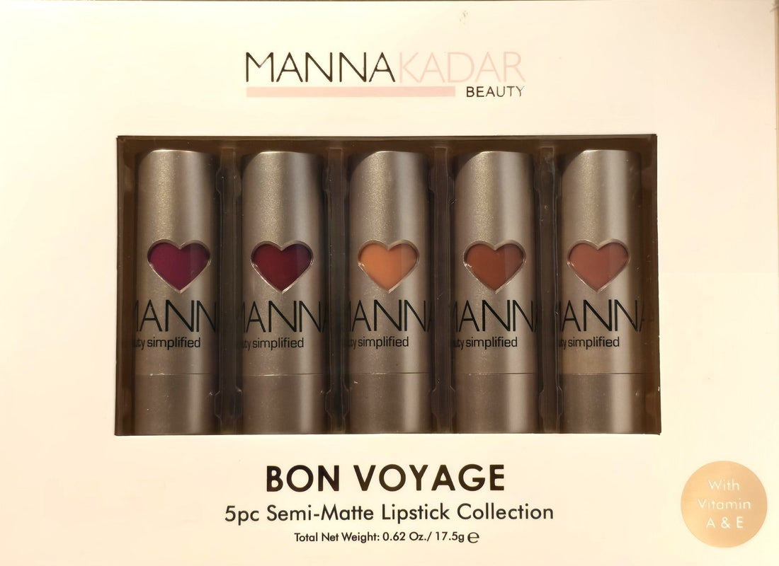 Manna Kadar Bon Voyage five-piece semi-matte lipstick set in assorted shades