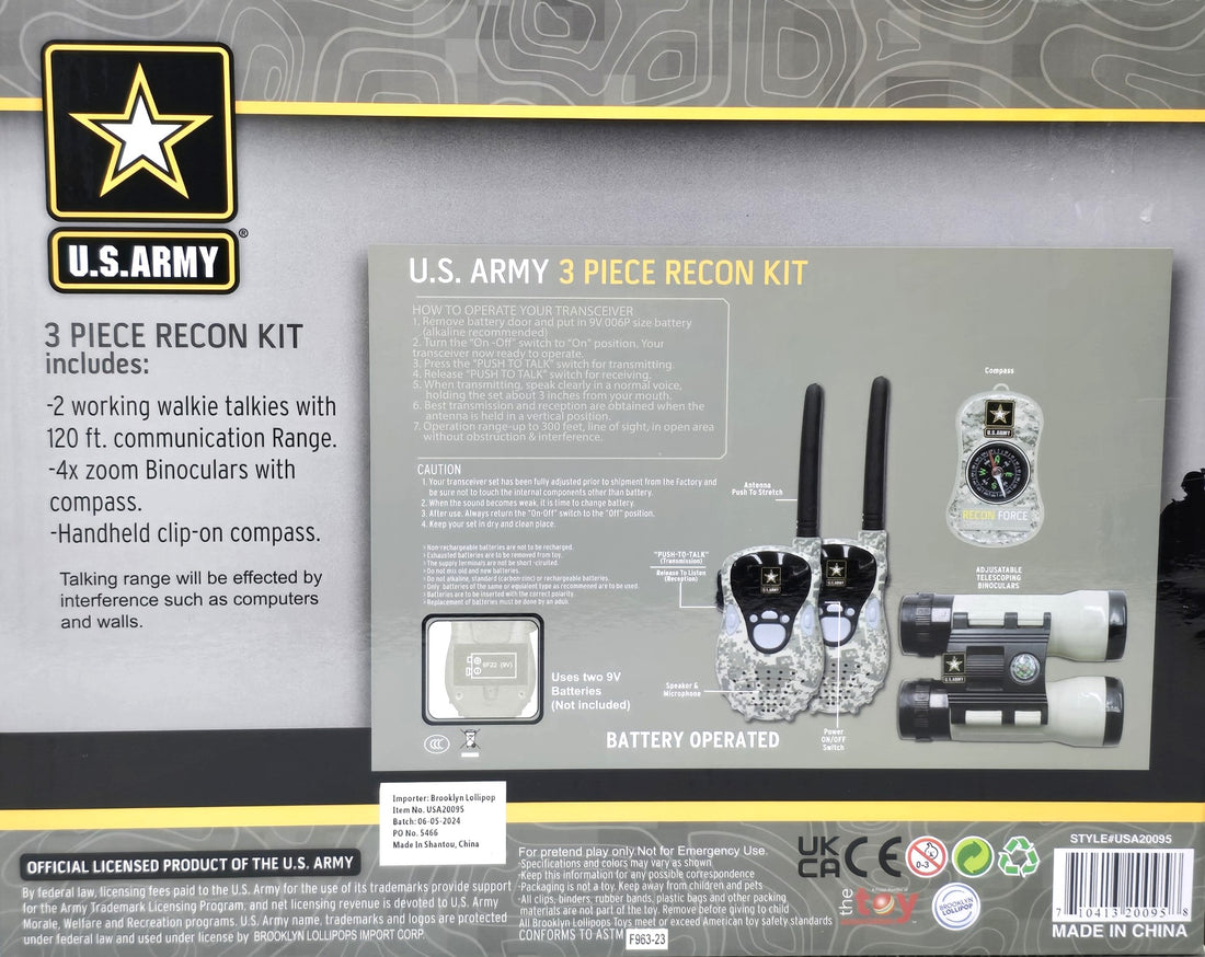 US Army 3 Piece Recon Kit 2 Walkie Talkies, Binoculars and Compass