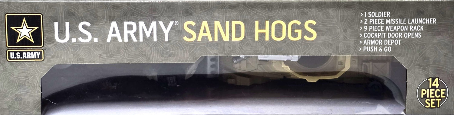 United States Army Sand Hogs Playset, Push &amp; Go War Vehicle Military Toys w/ Missile Launcher, Guns &amp; Soldier Action Figure, 14 Pc Set