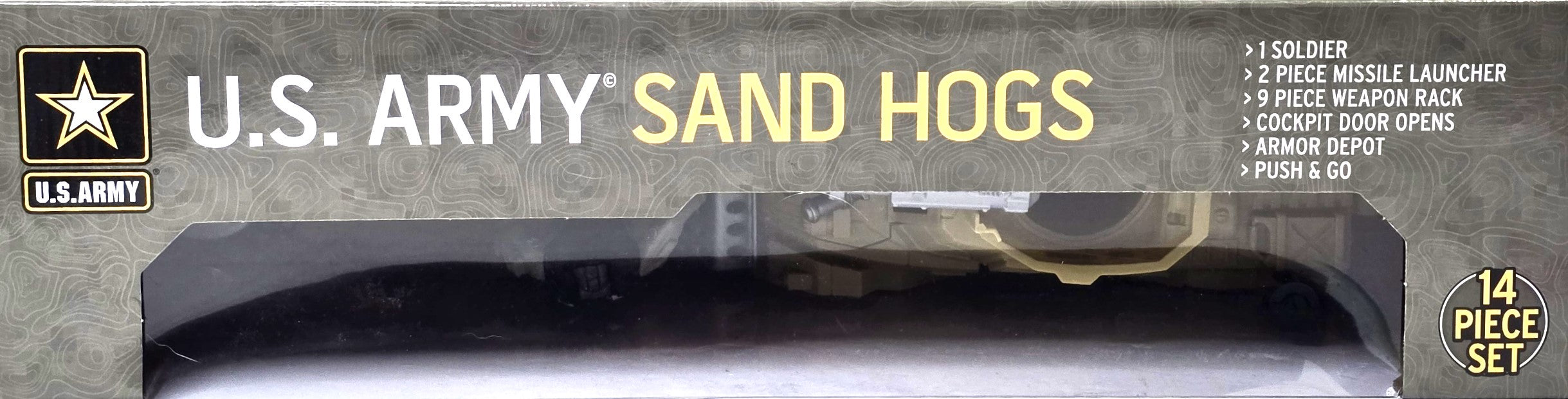 United States Army Sand Hogs Playset, Push &amp; Go War Vehicle Military Toys w/ Missile Launcher, Guns &amp; Soldier Action Figure, 14 Pc Set