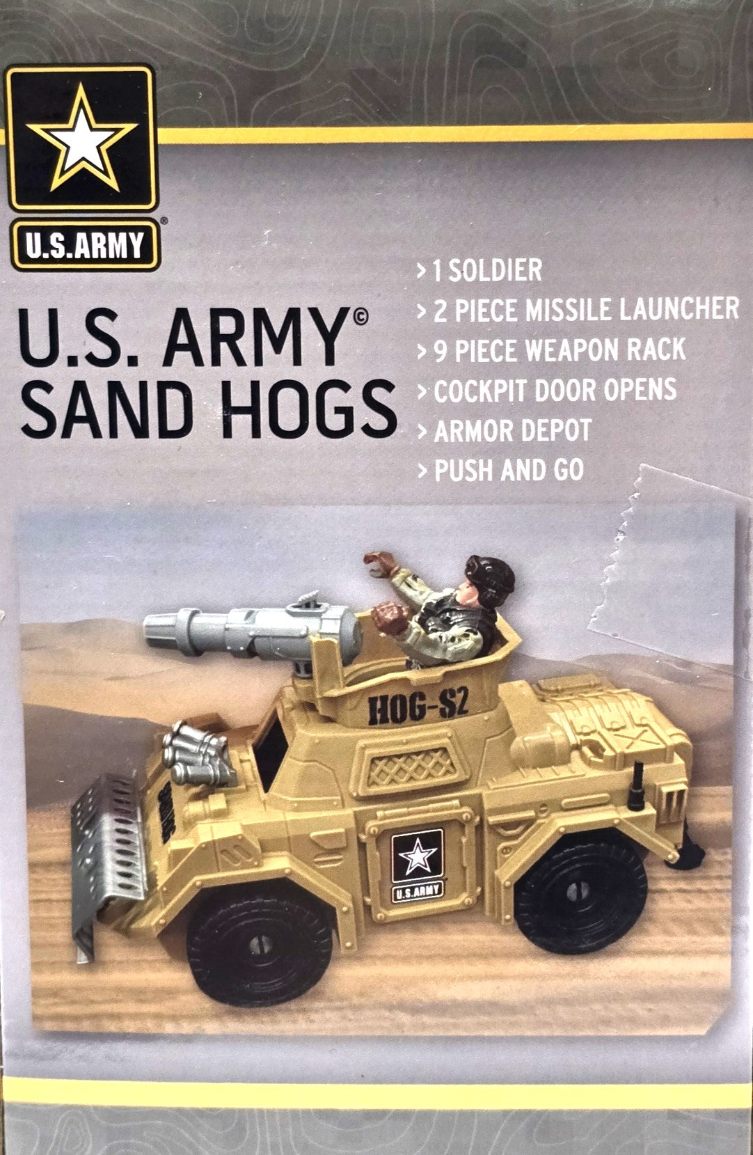 United States Army Sand Hogs Playset, Push &amp; Go War Vehicle Military Toys w/ Missile Launcher, Guns &amp; Soldier Action Figure, 14 Pc Set