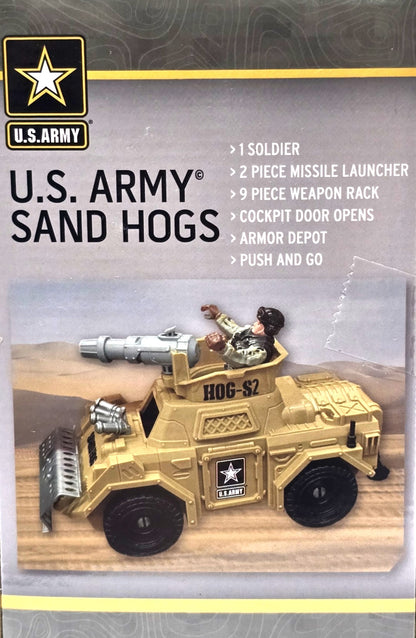 United States Army Sand Hogs Playset, Push &amp; Go War Vehicle Military Toys w/ Missile Launcher, Guns &amp; Soldier Action Figure, 14 Pc Set