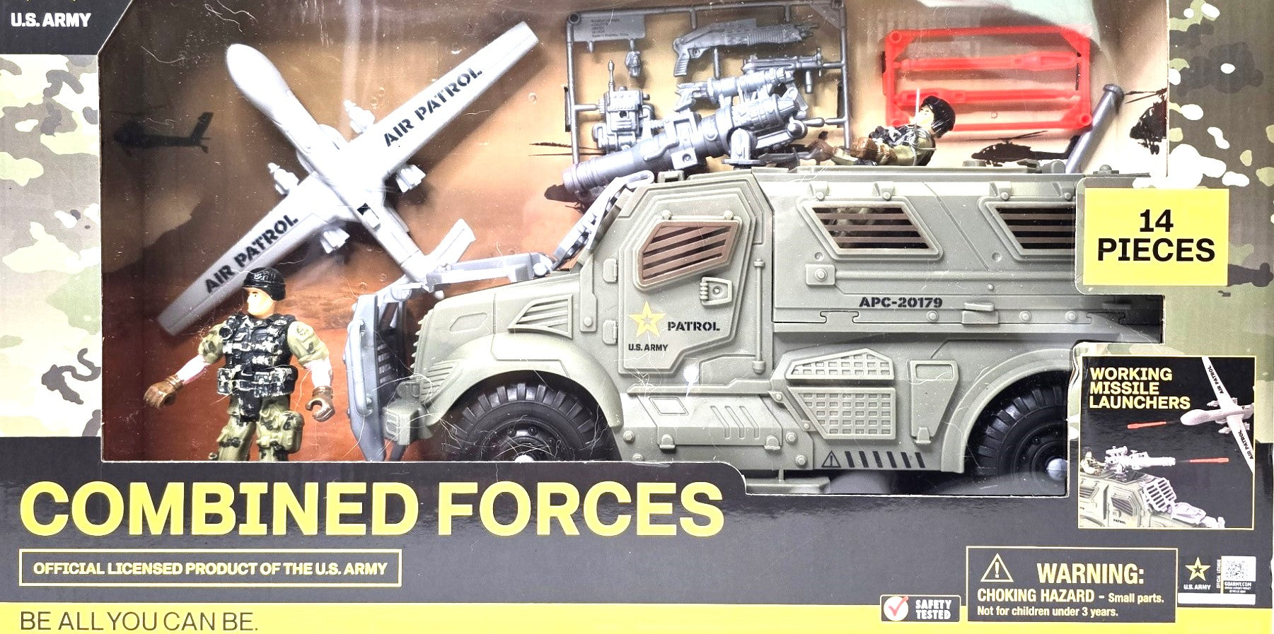 US Army Combined Forces Play Set, 14 Pieces, Working Missile Launchers