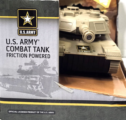 US Army Combat Tank Toy, Friction Powered with Lights and Sounds and 360 Rotating Turret