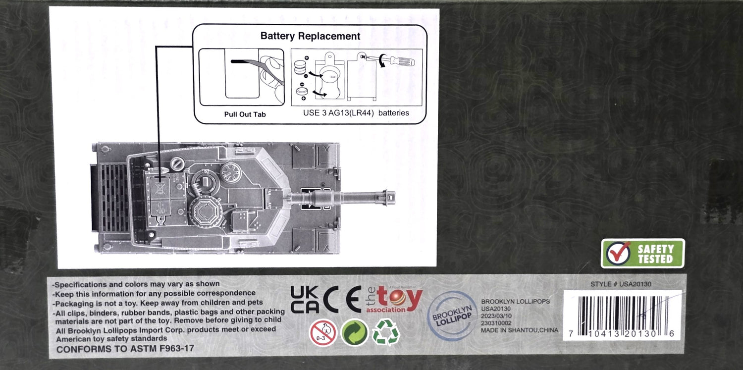 US Army Combat Tank Toy, Friction Powered with Lights and Sounds and 360 Rotating Turret