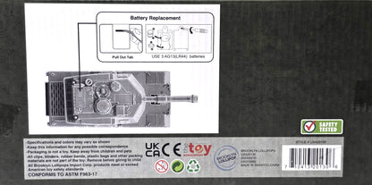 US Army Combat Tank Toy, Friction Powered with Lights and Sounds and 360 Rotating Turret