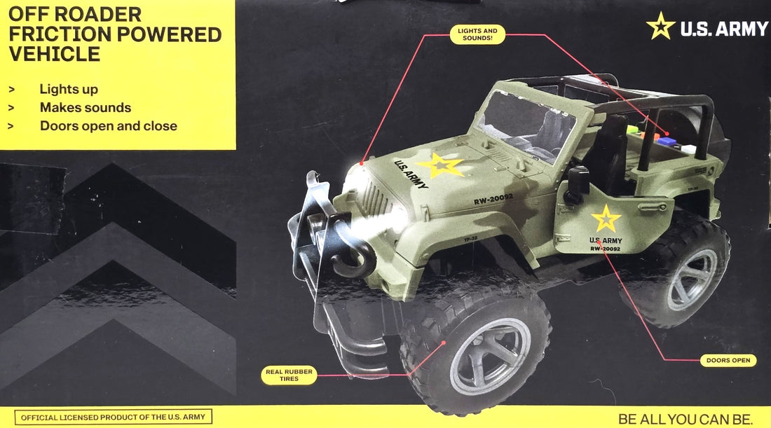 US Army Off Roader Friction Powered Vehicle with Light &amp; Sound RW-20092
