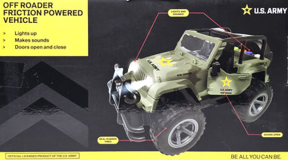 US Army Off Roader Friction Powered Vehicle with Light &amp; Sound RW-20092