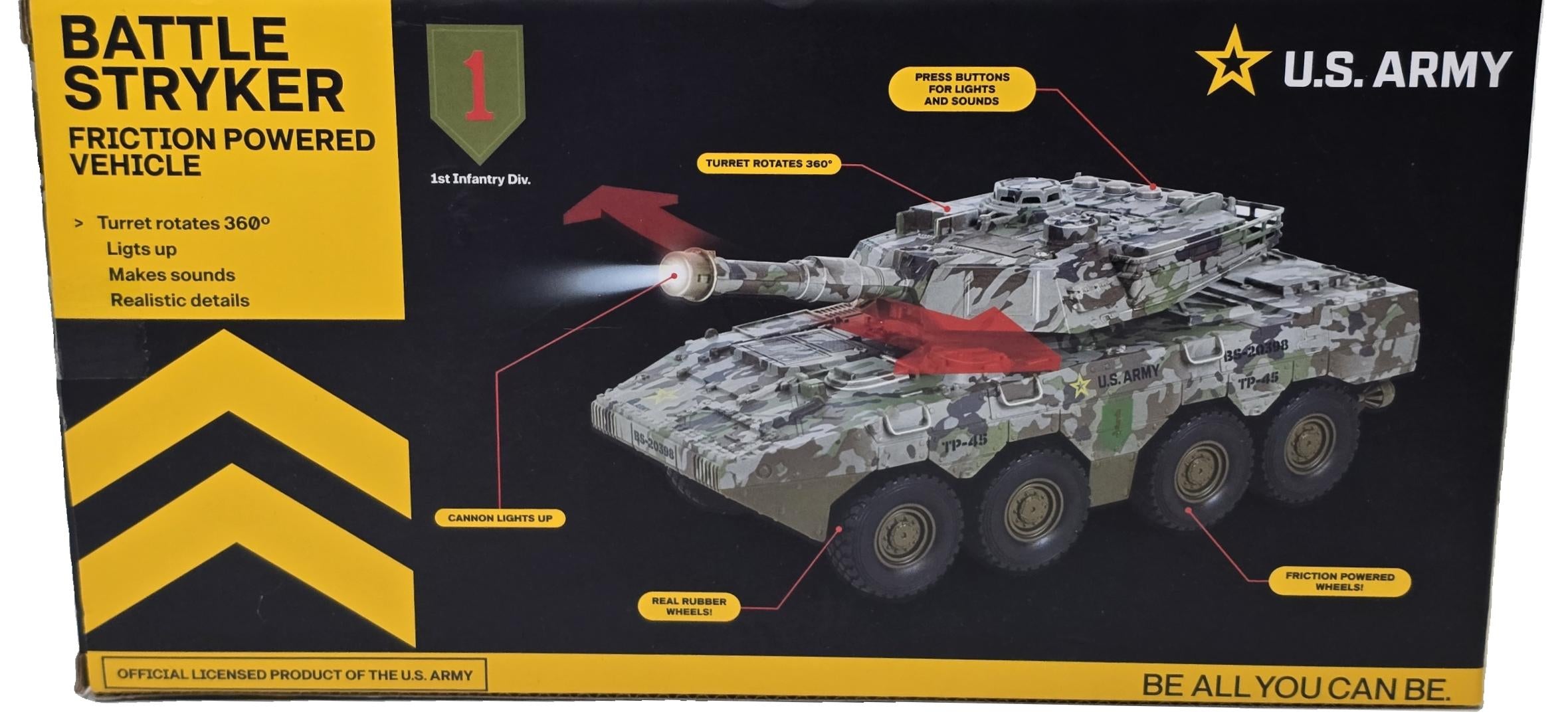 US Army Battle Stryker Friction Powered Vehicle with Lights and Sounds 3+