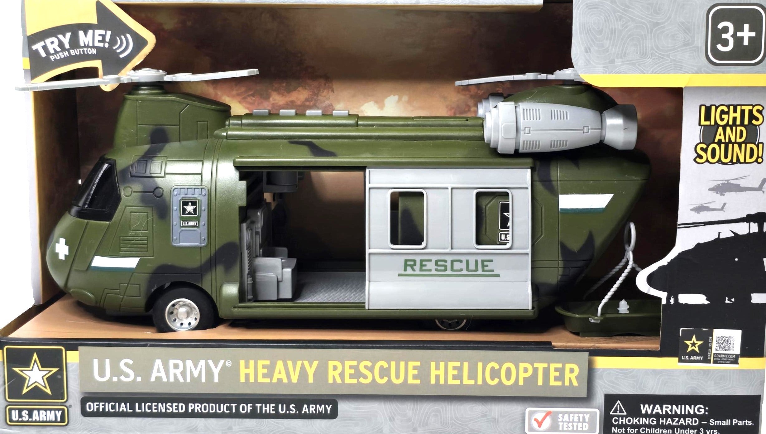 US Army Heavy Rescue Helicopter with Lights and Sounds 3+