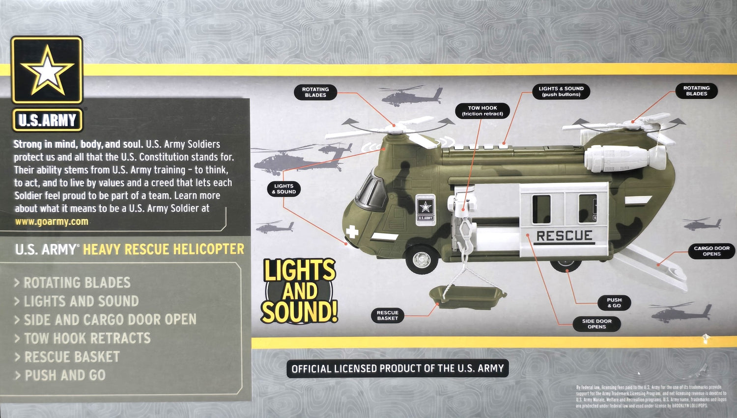 US Army Heavy Rescue Helicopter with Lights and Sounds 3+