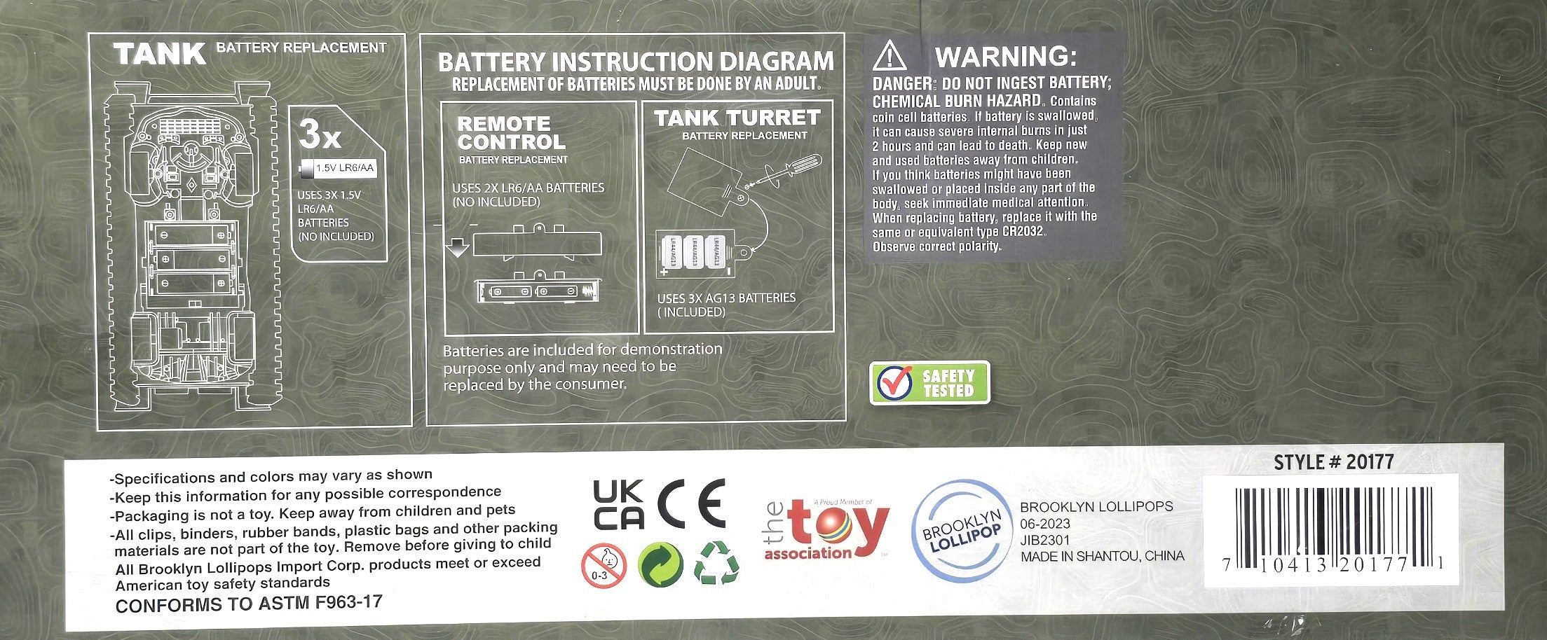 US ARMY Radio Control Tank with Lights and Sounds, Forward/Back, Left/Right 6+