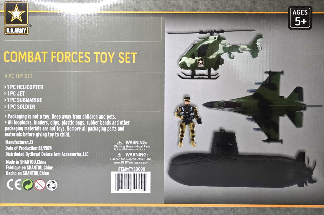 US Army Combat Forces Toy Set with Helicopter, Jet, Submarine and Soldier 5+