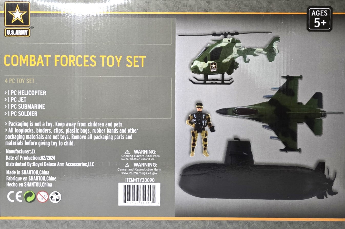 US Army Combat Forces Toy Set with Helicopter, Jet, Submarine and Soldier 5+