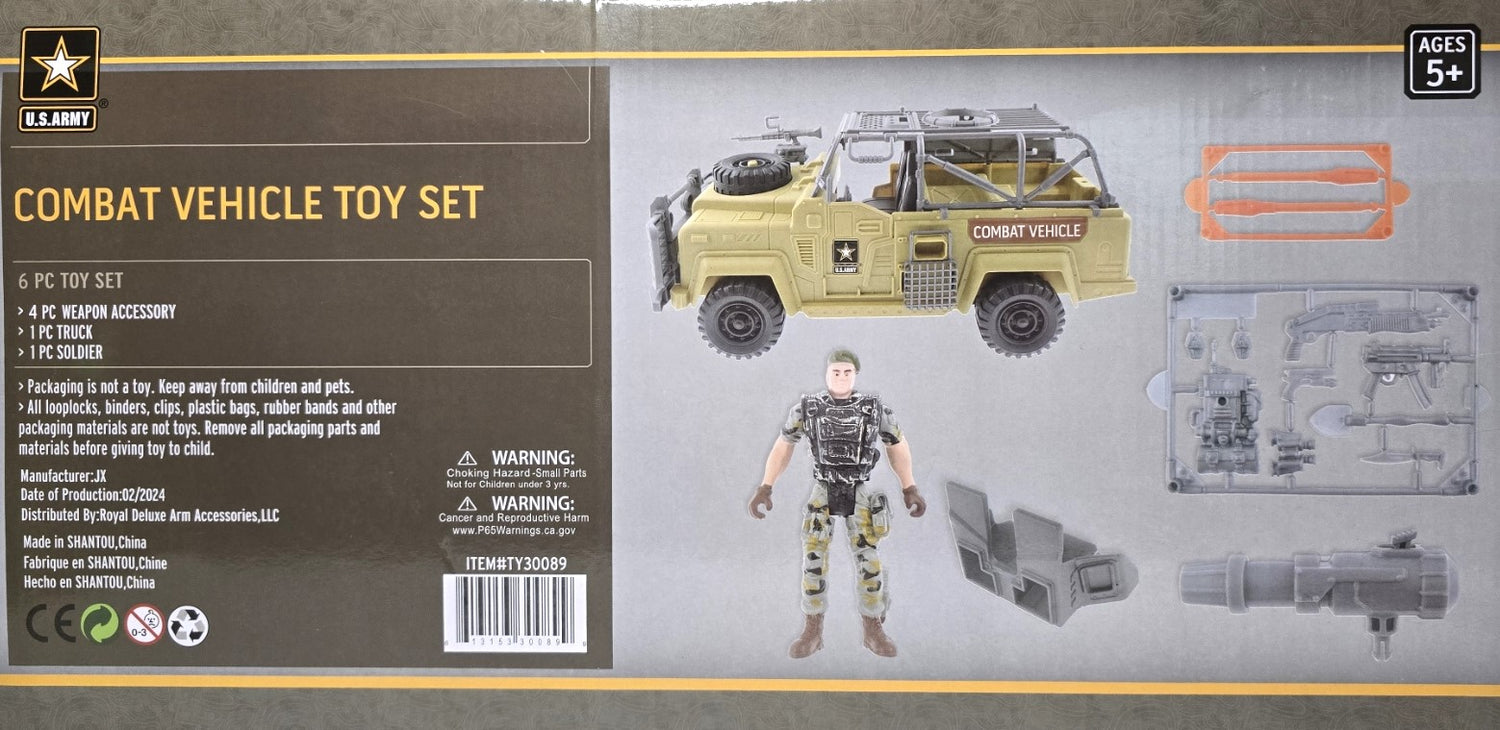 US Army Combat Vehicle with 4 Pc Weapon Accessory Toy Set 5+