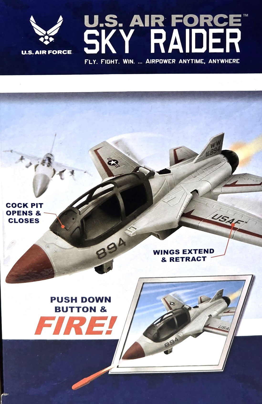 United States Air Force Sky Raider Fighter Jet Toy Airplane with Pilot &amp; Missile - Realistic Military Aircraft &amp; Soldier Action Figure - Bomber Plane Model for Kids 3+