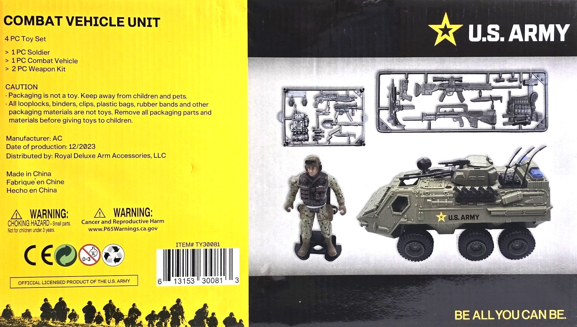 US Army Combat Vehicle Unit with 4-piece Toy Set, Weapon and Soldier 5+
