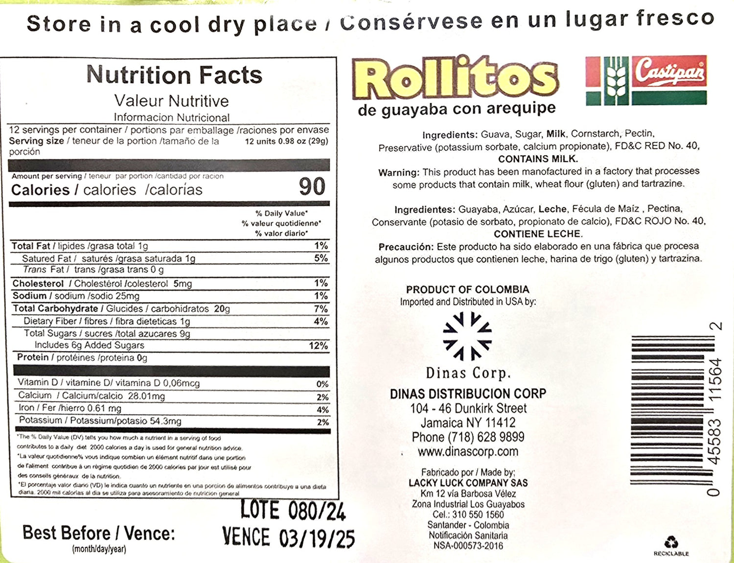 Rollitos de Guayaba Con Arequipe 340 gr. / 12 oz. - 2 Pack