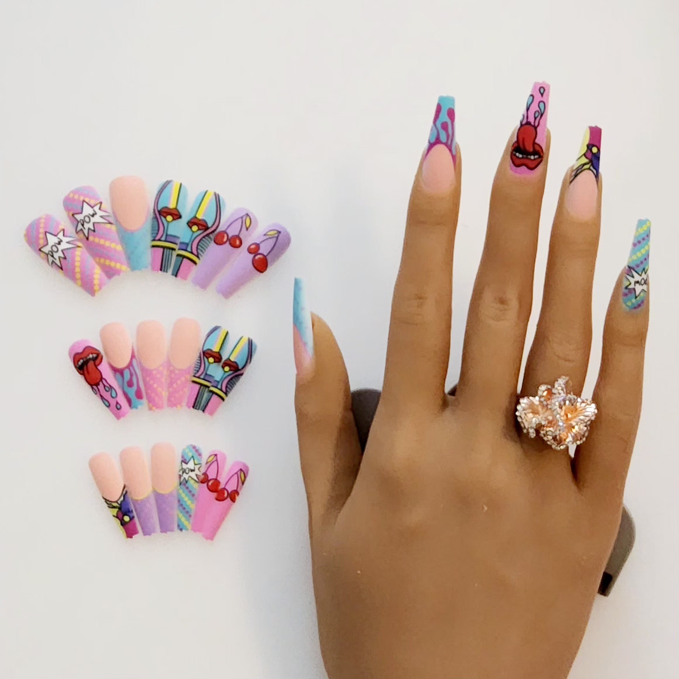 Non-Custom Colorful Press-ons 22-24 pcs