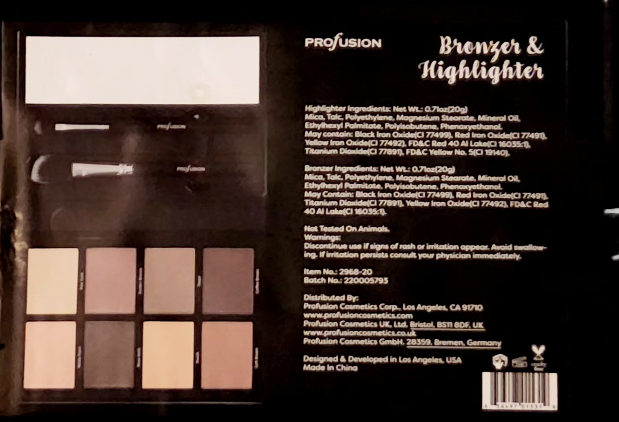 PROFUSION Bronzer &amp; Highlighter Book with 2 Brushes and a Mirror