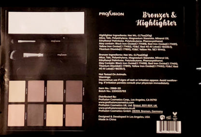 PROFUSION Bronzer &amp; Highlighter Book with 2 Brushes and a Mirror