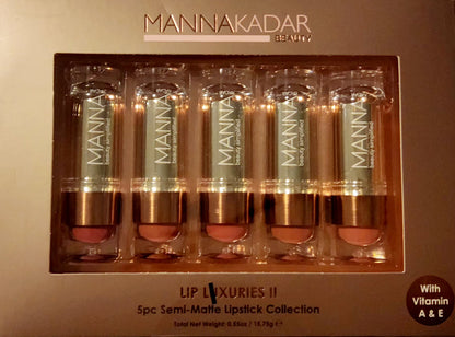 Manna Kadar Full Size Lip Luxuries II Semi-Matte Lipstick Collection, 5 pc